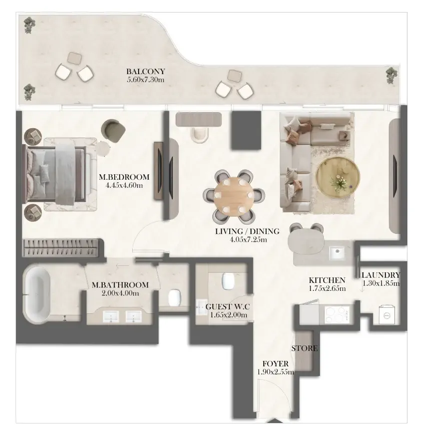 1 bedroom Apartments floor plan at Jumeirah Residences at Al Maryah Island