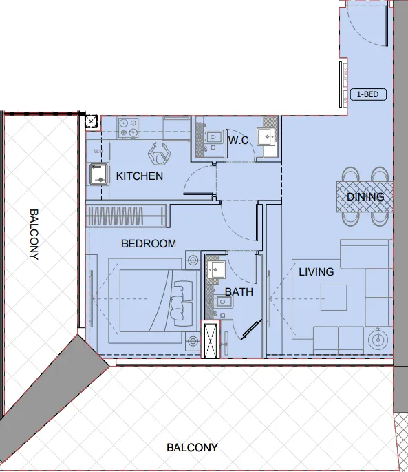 1 bedroom Apartments floor plan at One by Binghatti