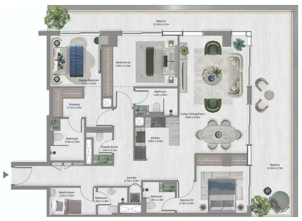 3.5 bedroom apartments floor plan at Oceara Park View Residences Phase 1