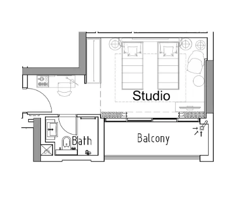0 bedroom Apartments floor plan at Damac Hills 2 - Hotel Edge by Rotana