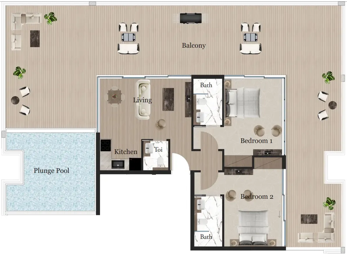 2 bedroom Apartments floor plan at Rijas Suites