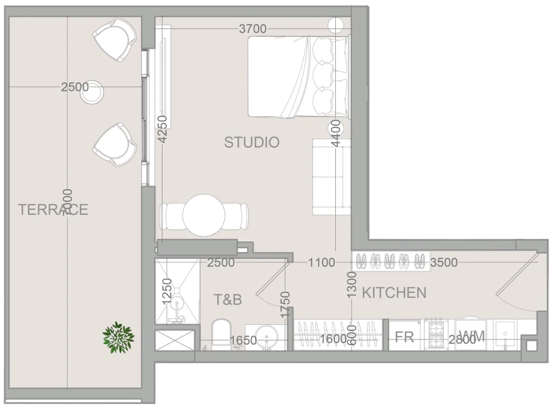 0 bedroom Apartments floor plan at TETR1S Tower