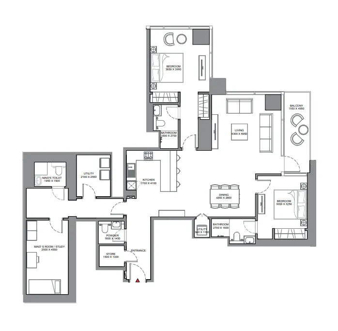 2 bedroom Apartments floor plan at Skyscape