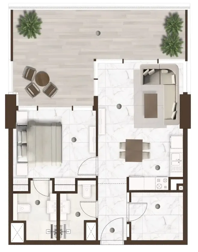 1 bedroom Apartments floor plan at Onda by Kasco
