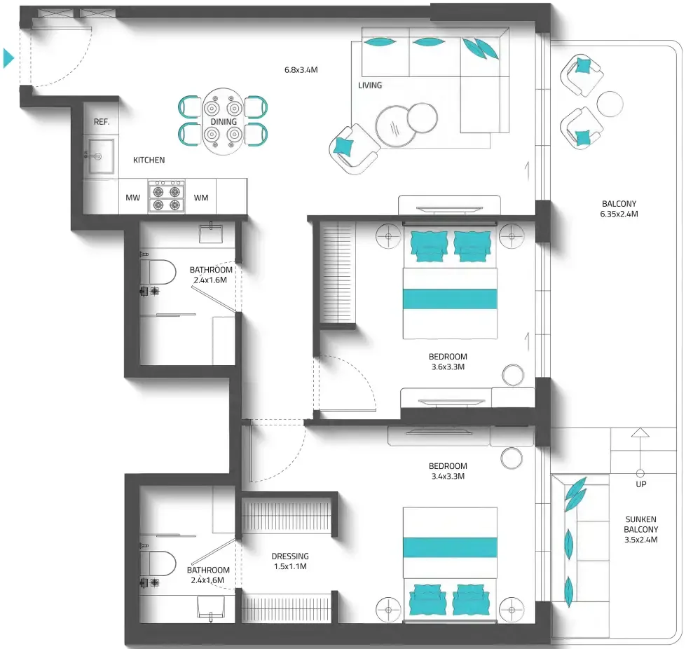 2 bedroom Apartments floor plan at Reef 996