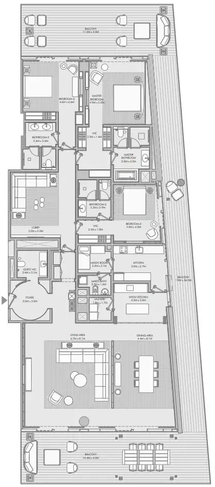 3 bedroom Apartments floor plan at Armani Beach Residence