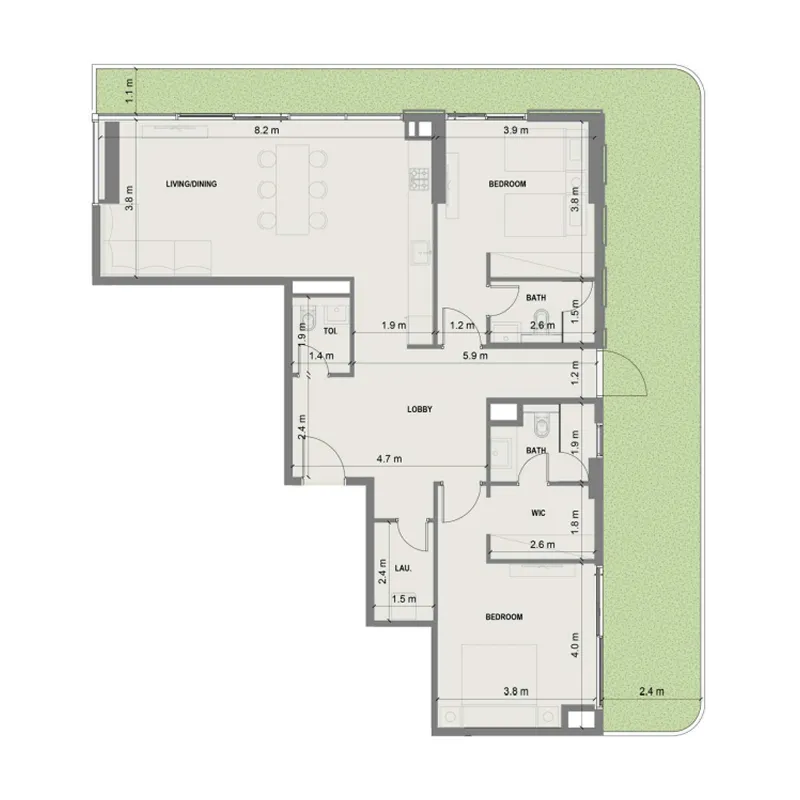 2 bedroom Apartments floor plan at Blue Marina Residence