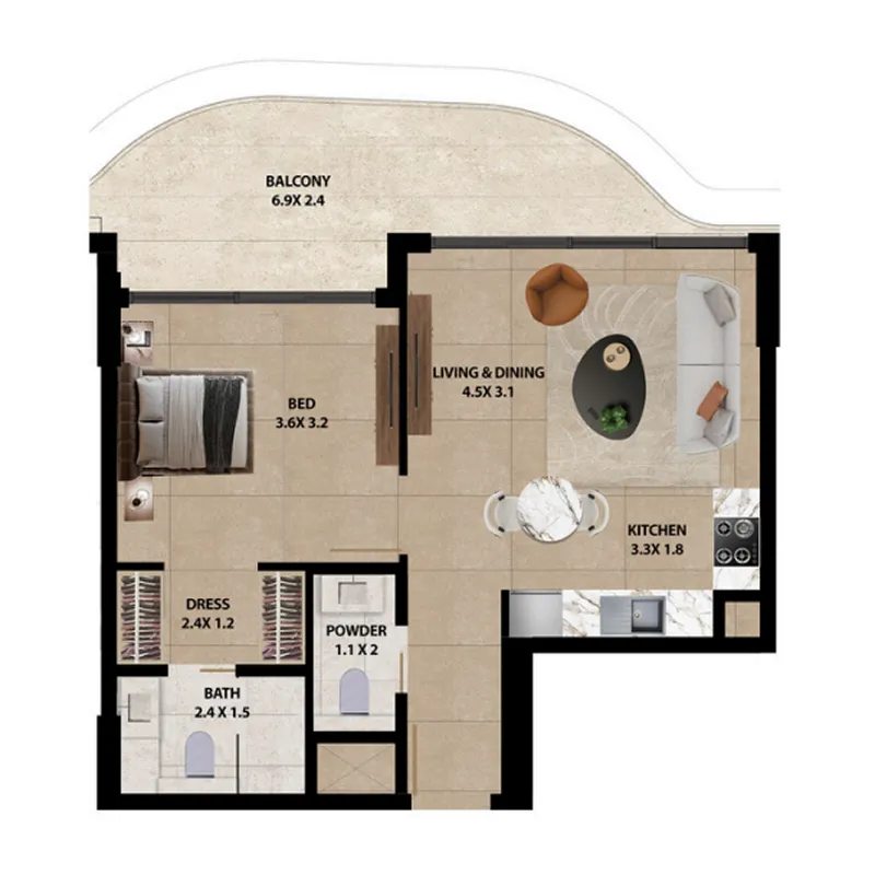 1 bedroom Apartments floor plan at Marquis Horizon