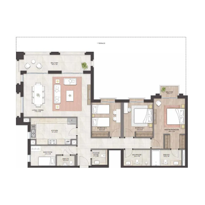 3 bedroom Apartments floor plan at Bloom Living - Granada