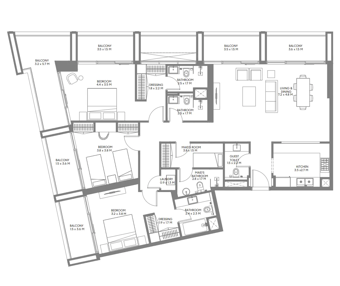 3 bedroom Apartments floor plan at Jenna 1