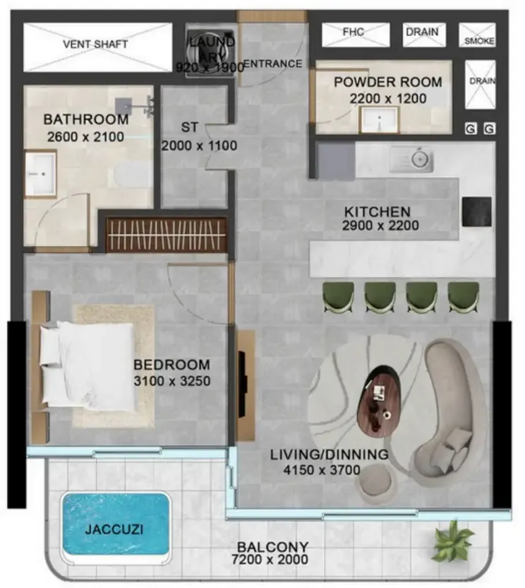 1 bedroom Apartments floor plan at Vivanti Residences by Meteora