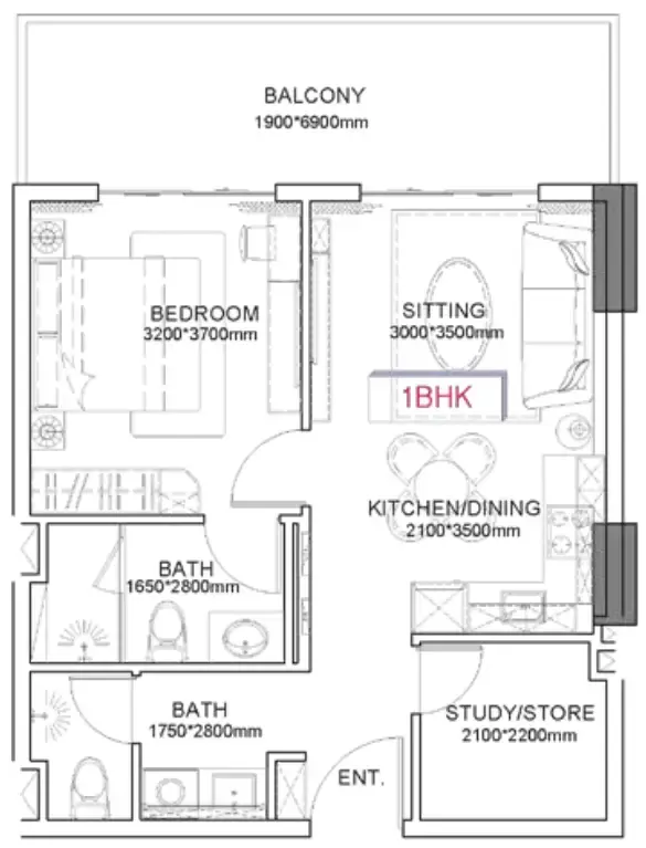 1 bedroom Apartments floor plan at Listone Residence