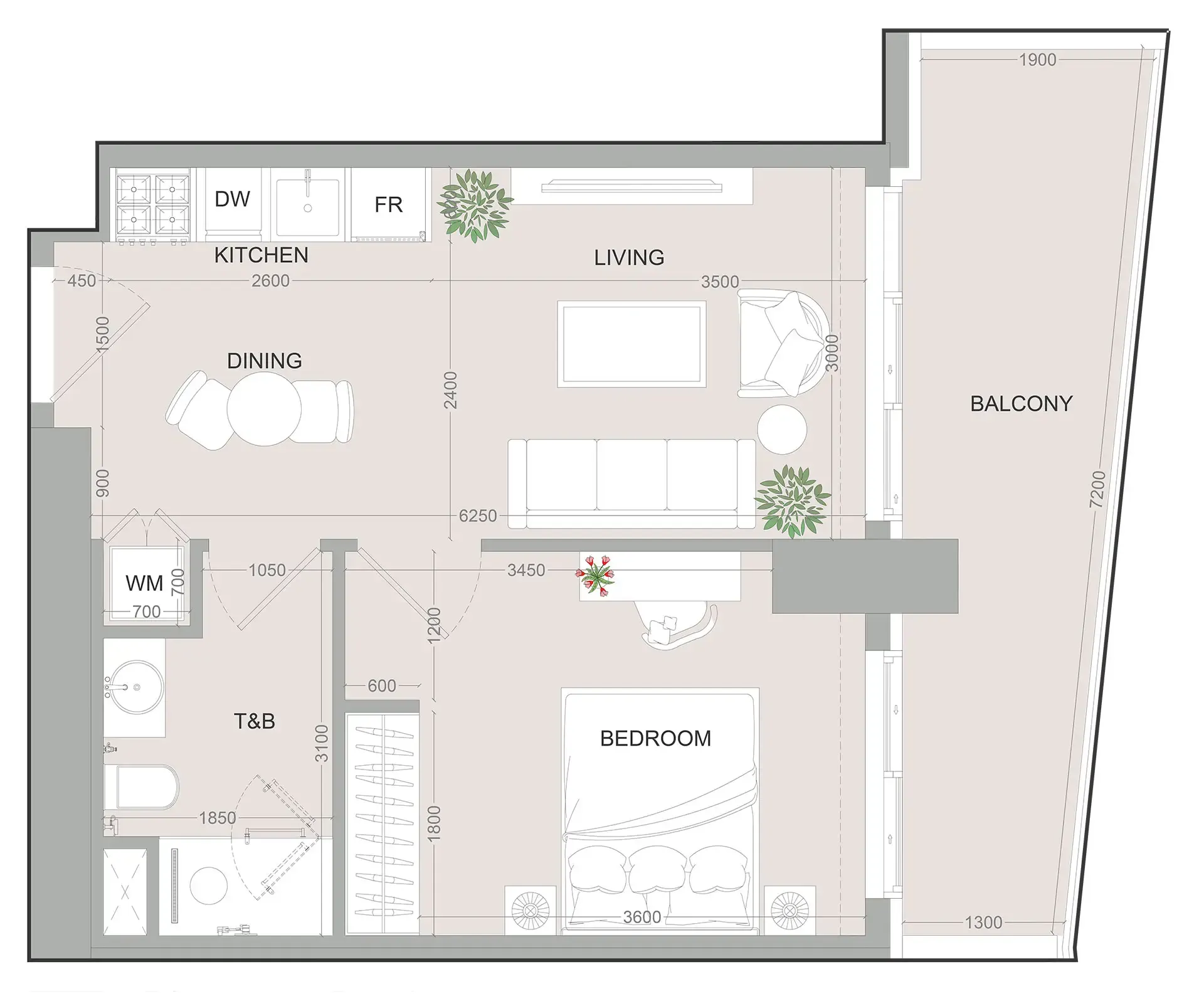 1 bedroom Apartments floor plan at SKY LEVEL 1