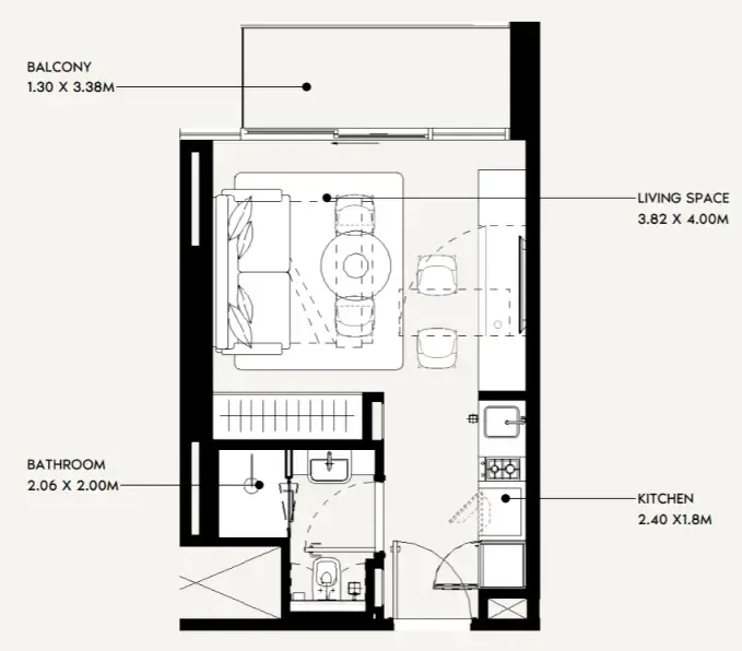 0 bedroom Apartments floor plan at Jaddaf Beach Oasis