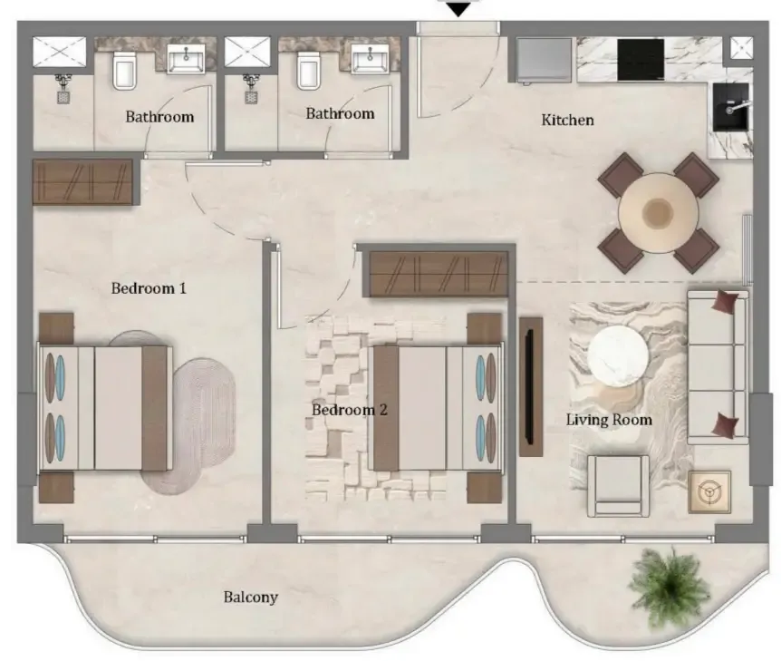 2 bedroom Apartments floor plan at Mirari Lagoon by Zoya