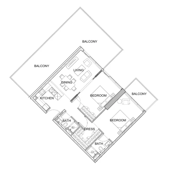 2 bedroom Apartments floor plan at Golf Greens