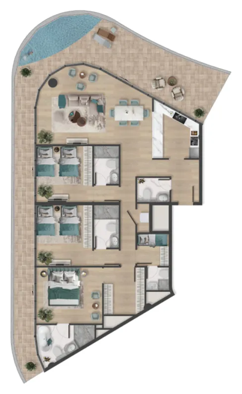 3 bedroom Apartments floor plan at Pelagia