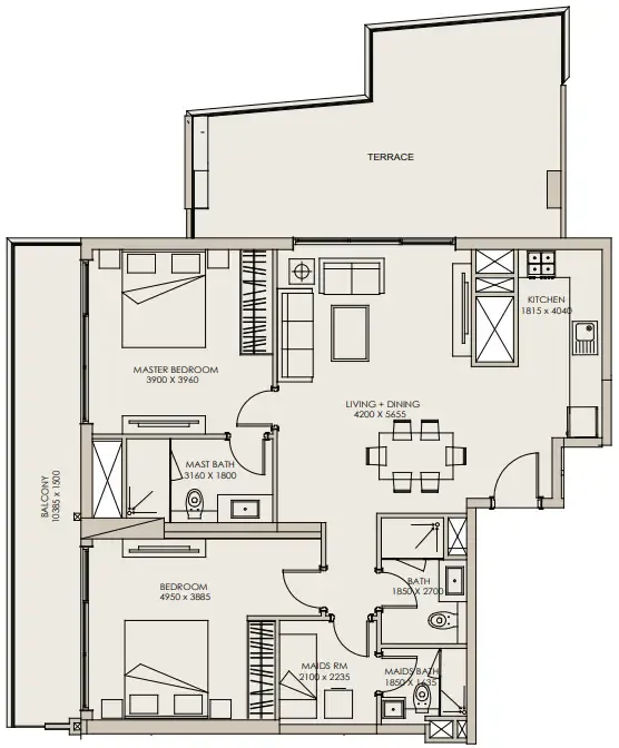 2 bedroom Apartments floor plan at Nirvana Residences 1