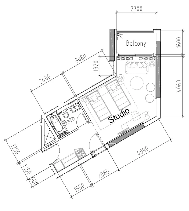 0 bedroom Apartments floor plan at Damac Hills 2 - Hotel Edge by Rotana