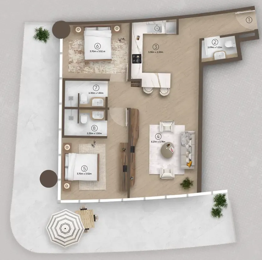 2 bedroom Apartments floor plan at Azure by Lapis