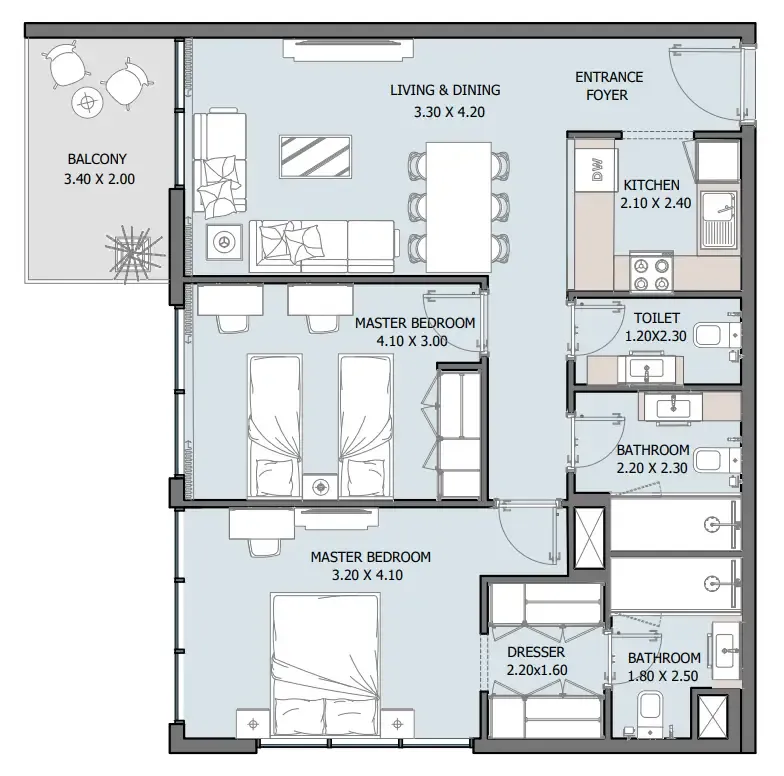 2 bedroom Apartments floor plan at Oceana