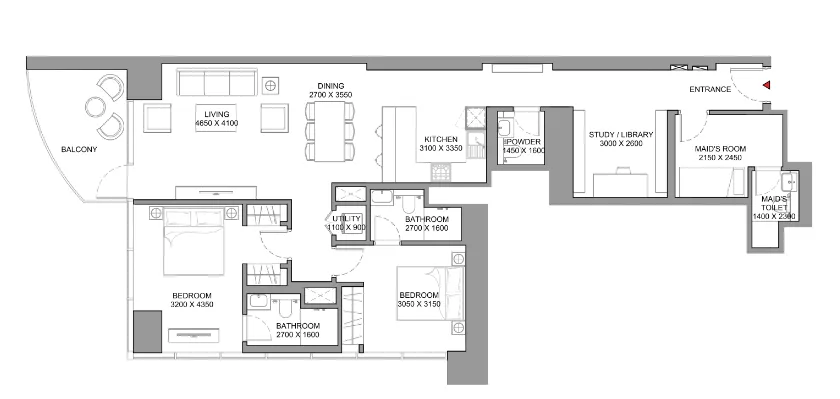 2 bedroom Apartments floor plan at Skyscape
