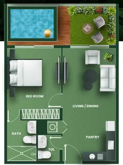 1 bedroom Apartments floor plan at Vincitore Aqua Flora