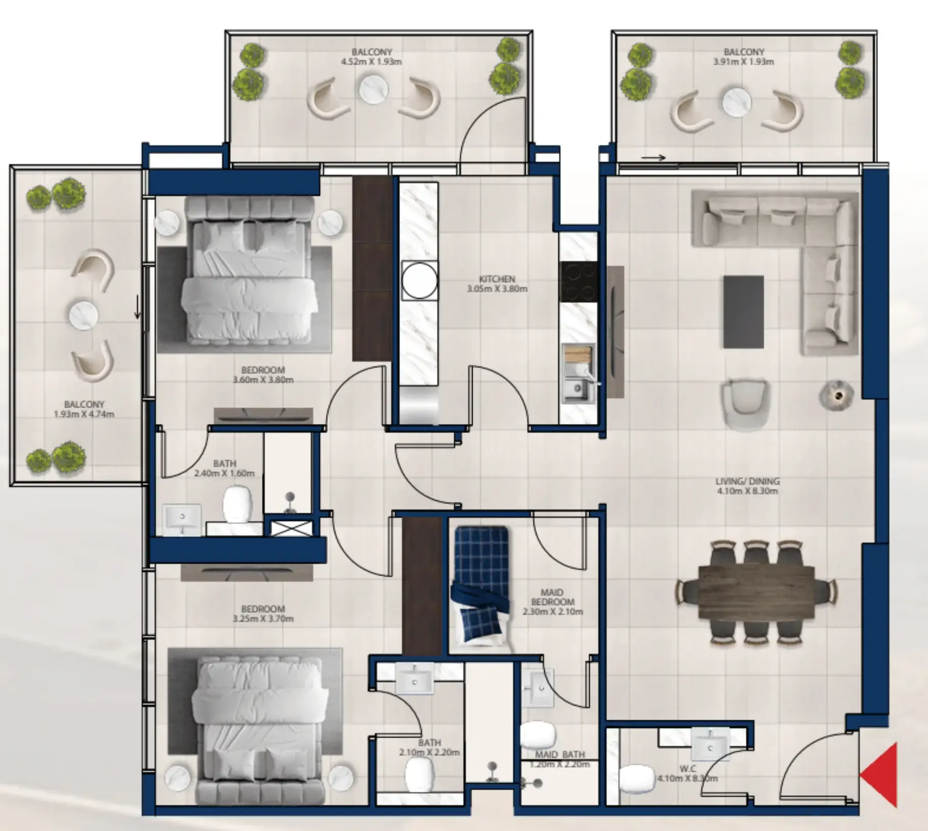 2 bedroom Apartments floor plan at Al Vista