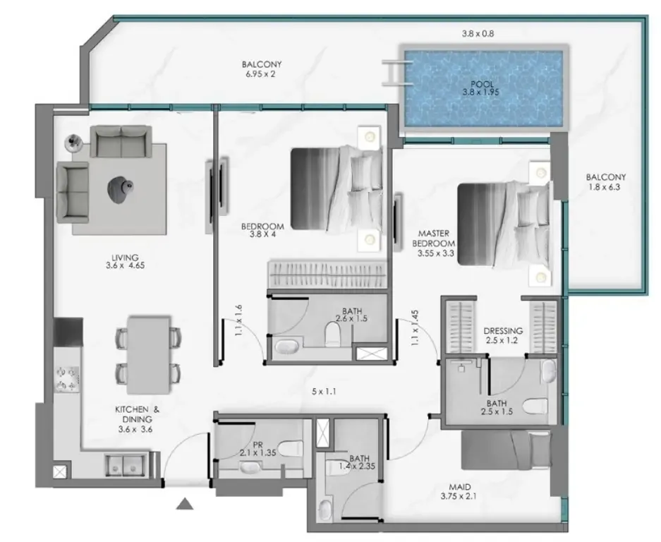 2 bedroom Apartments floor plan at Samana Ocean Bay