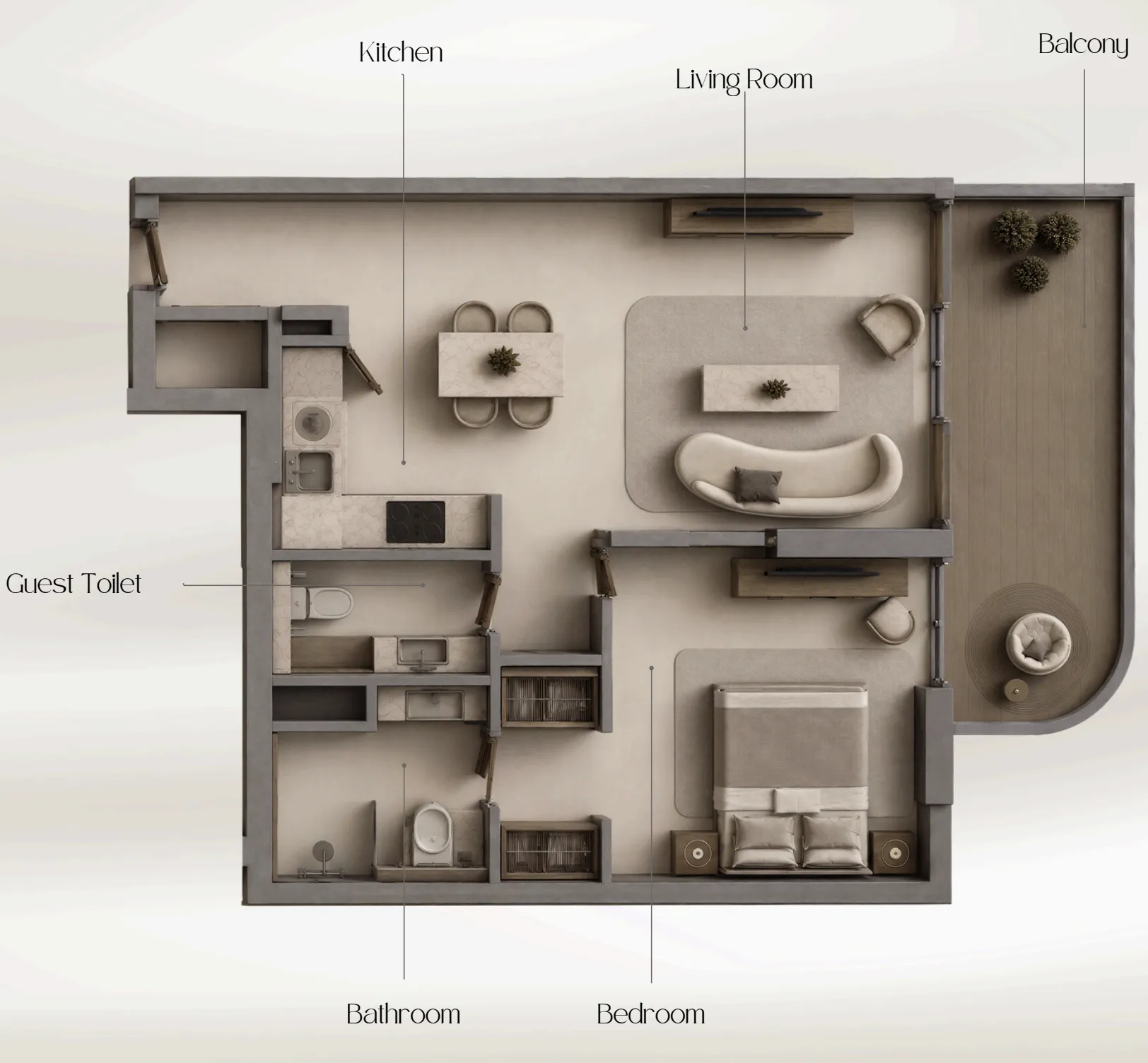 1 bedroom Apartments floor plan at Beverly Crown