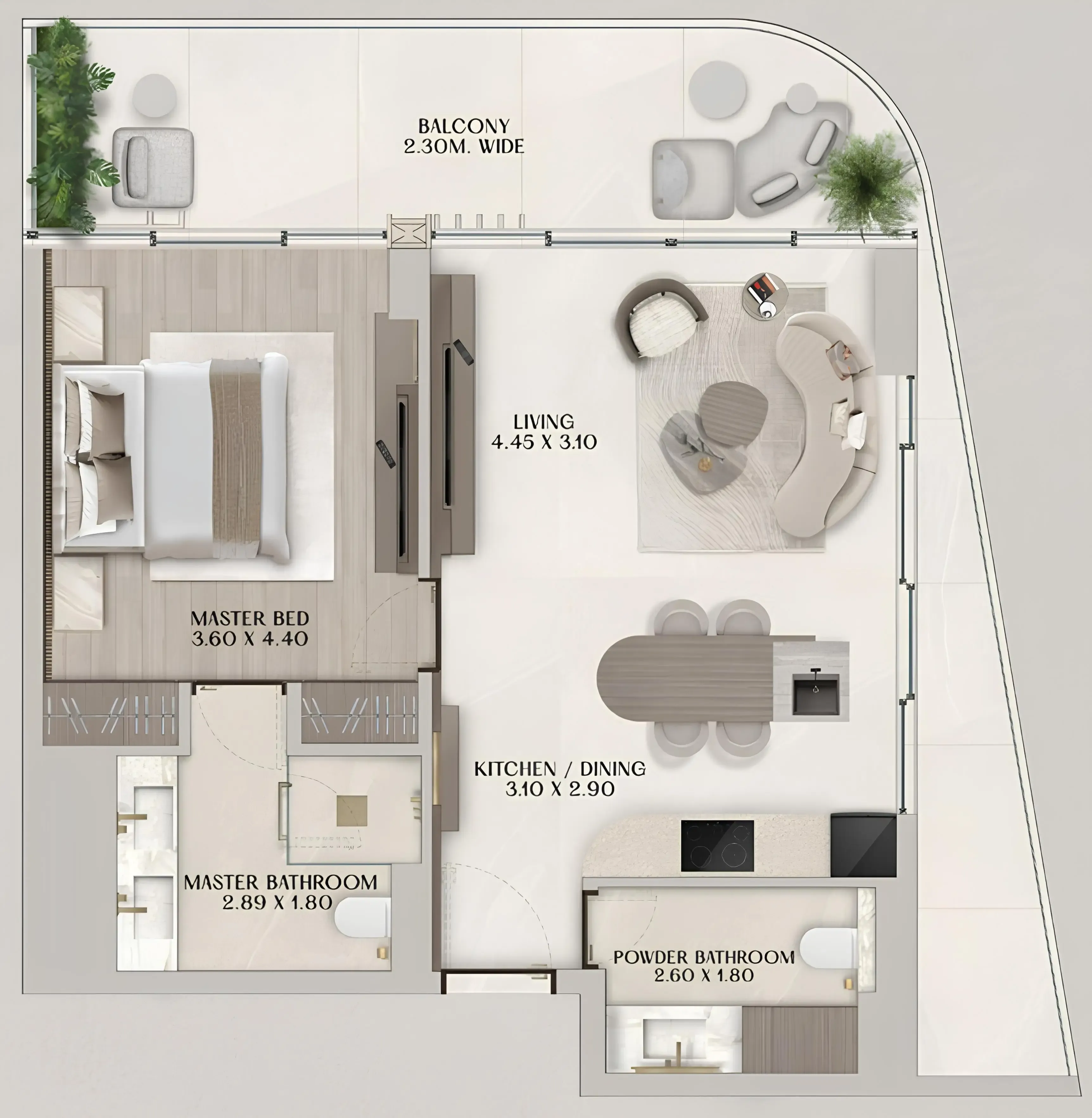1 bedroom Apartments floor plan at Soléva Beach Residences