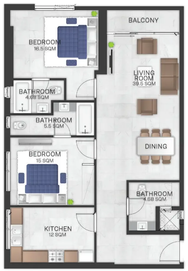 2 bedroom Apartments floor plan at Bluebell Residence