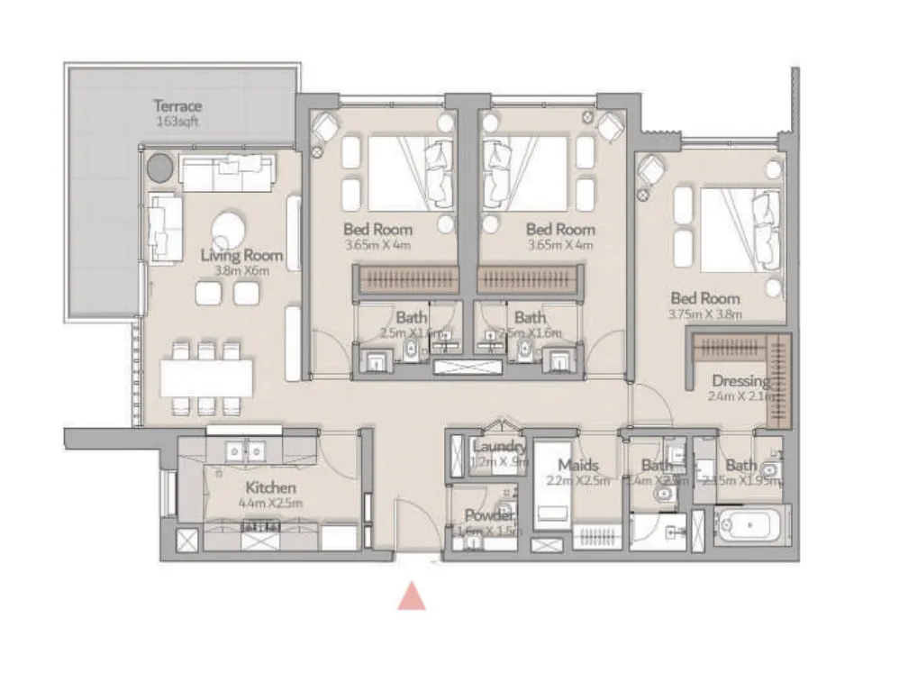 3 bedroom Apartments floor plan at South Square Tower S1