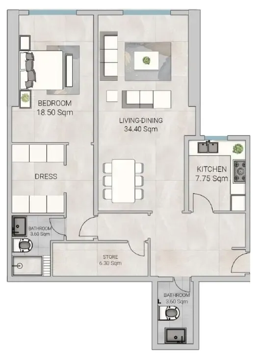 1 bedroom Apartments floor plan at Al Ameera Village 5