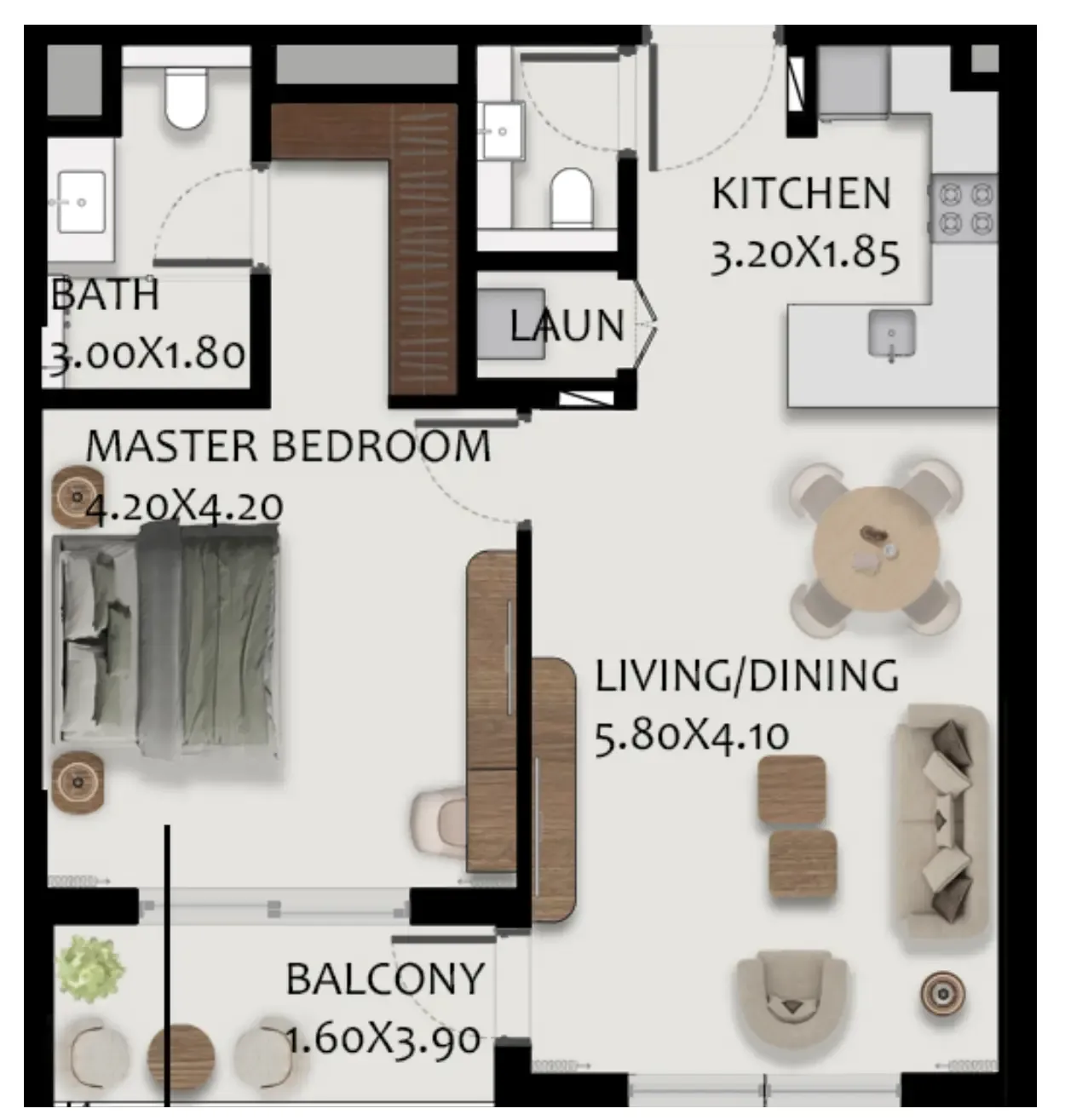 1 bedroom Apartments floor plan at Boulevard Park at Wasl Gate