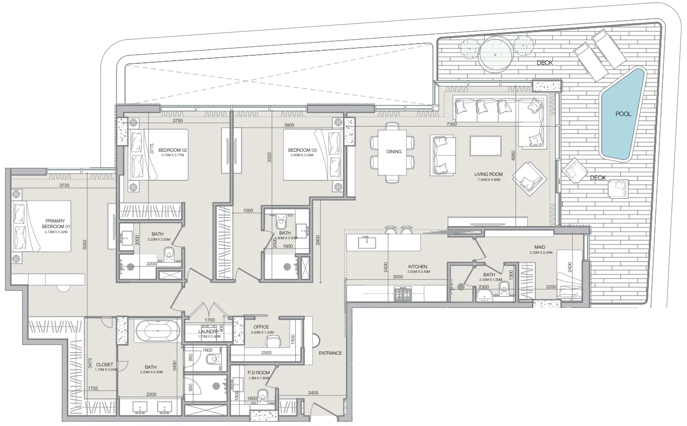 3 bedroom Apartments floor plan at Isolana Residences