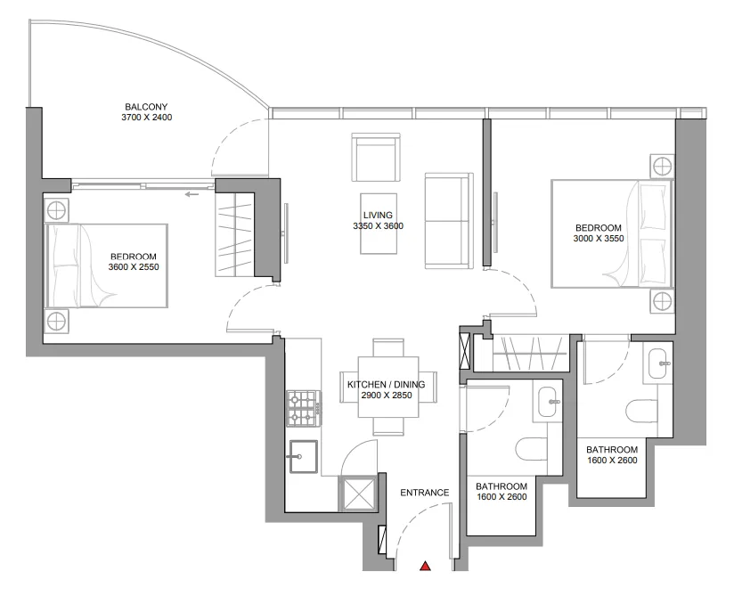 2 bedroom Apartments floor plan at Sobha Aquamont