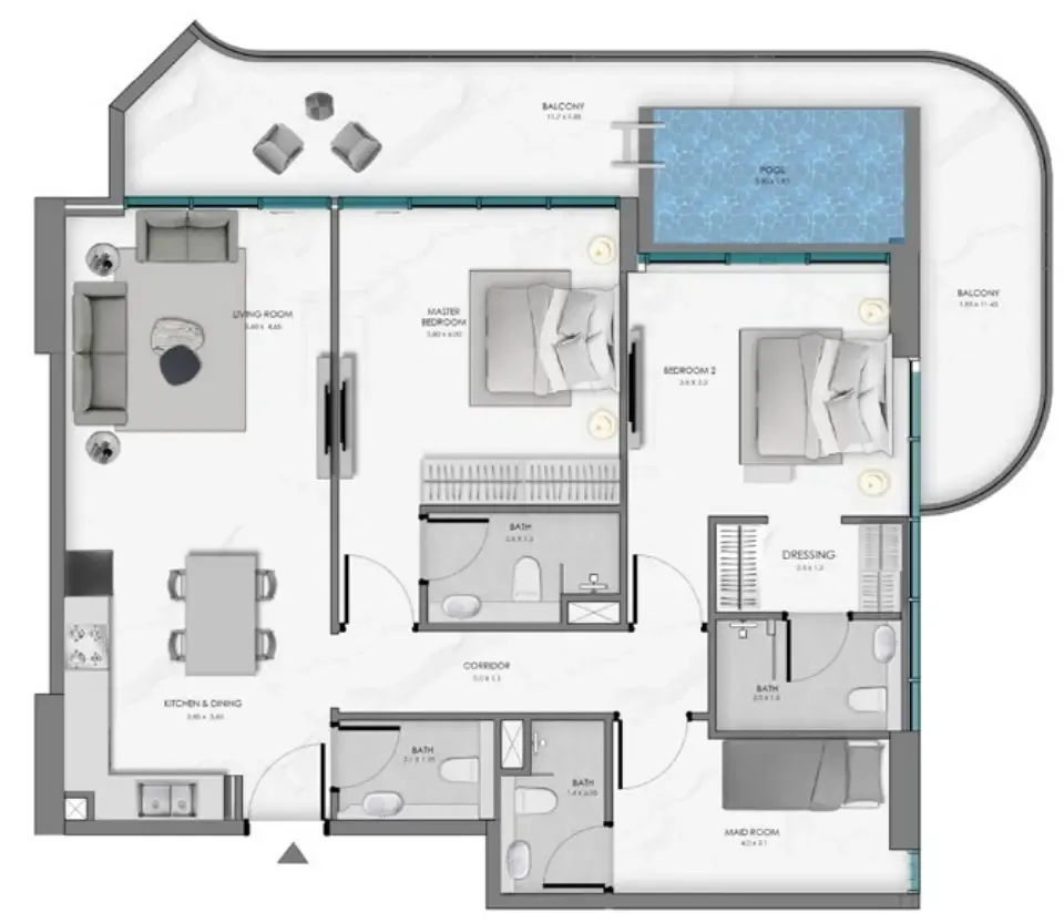2 bedroom Apartments floor plan at Samana Ocean Bay