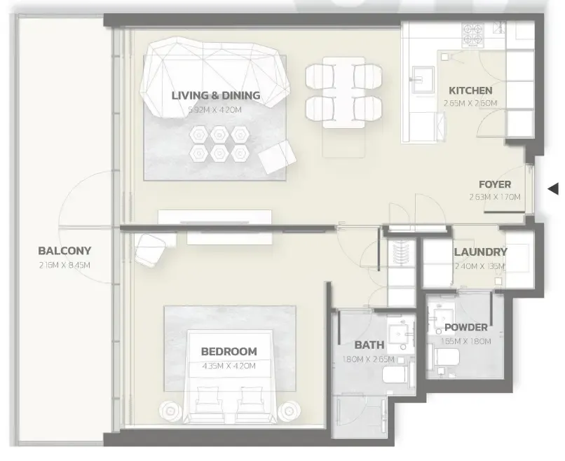 1 bedroom Apartments floor plan at Tonino Lamborghini Residences