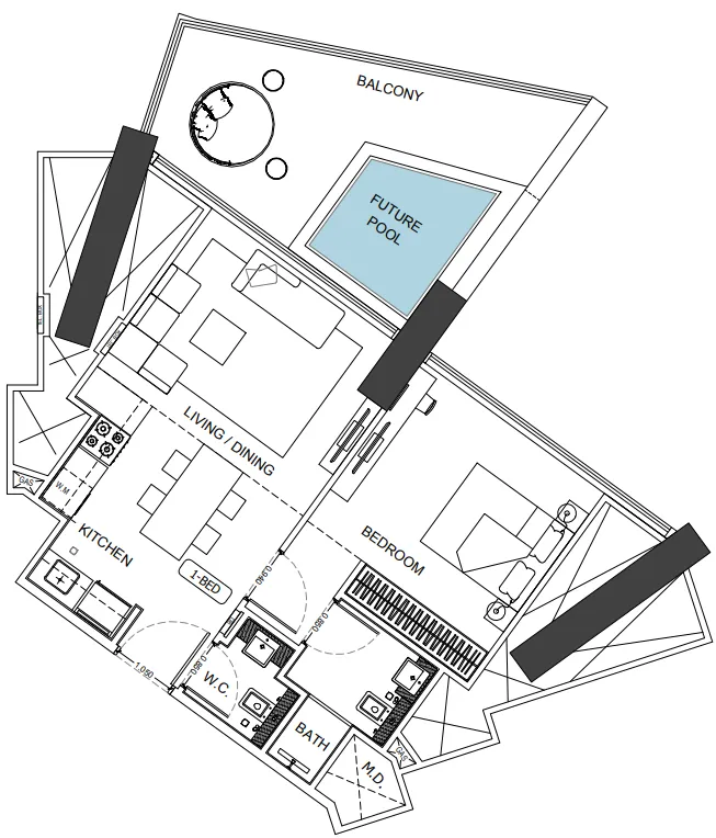 1 bedroom Apartments floor plan at Binghatti Phantom