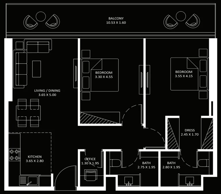 2 bedroom Apartments floor plan at Bayz 101