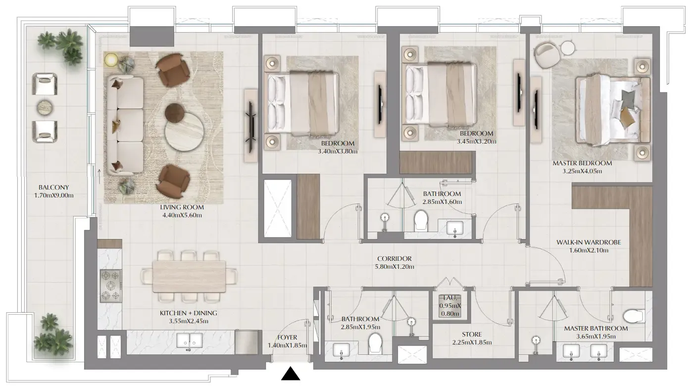 3 bedroom Apartments floor plan at Terra Gardens