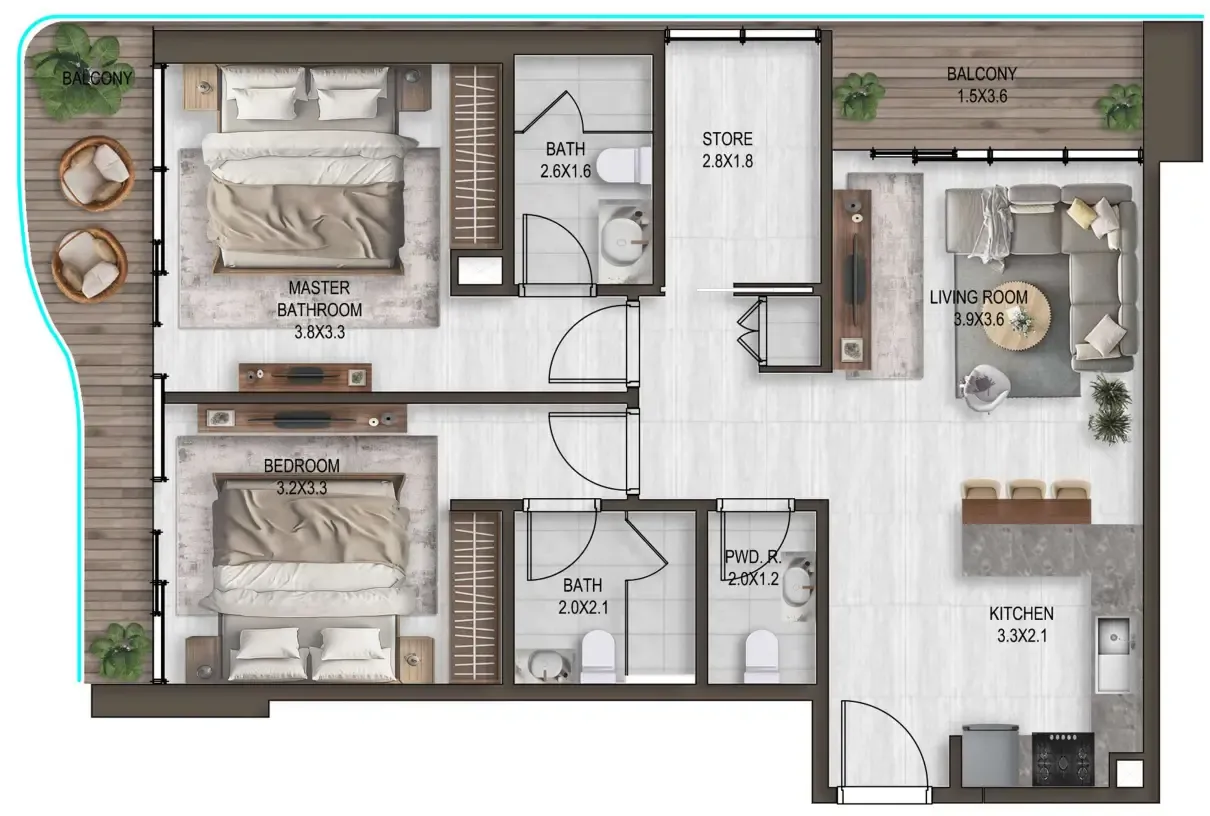 2.5 bedroom Apartments floor plan at Noore