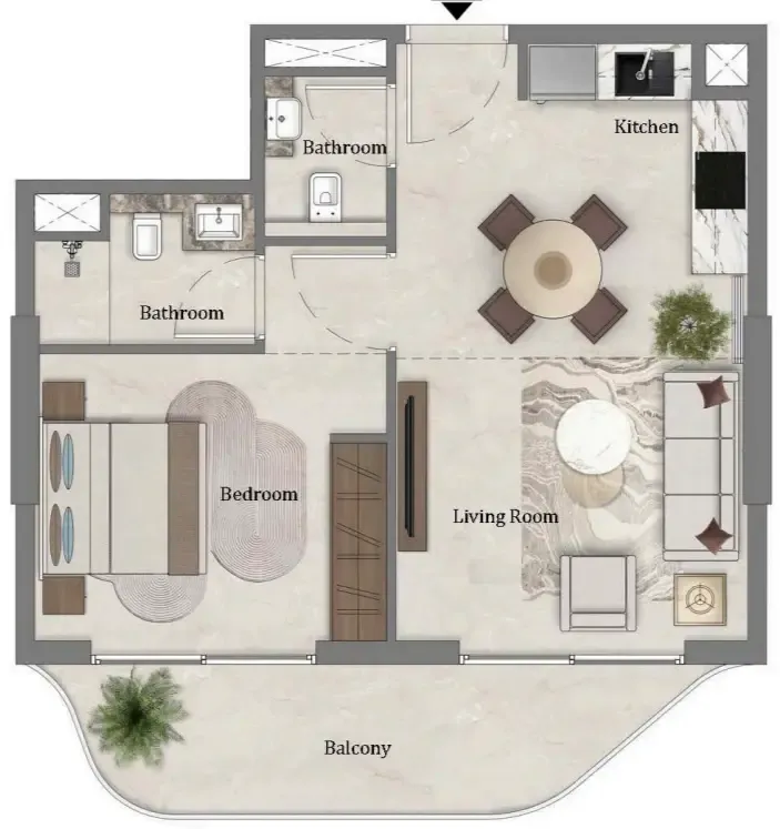 1 bedroom Apartments floor plan at Mirari Lagoon by Zoya