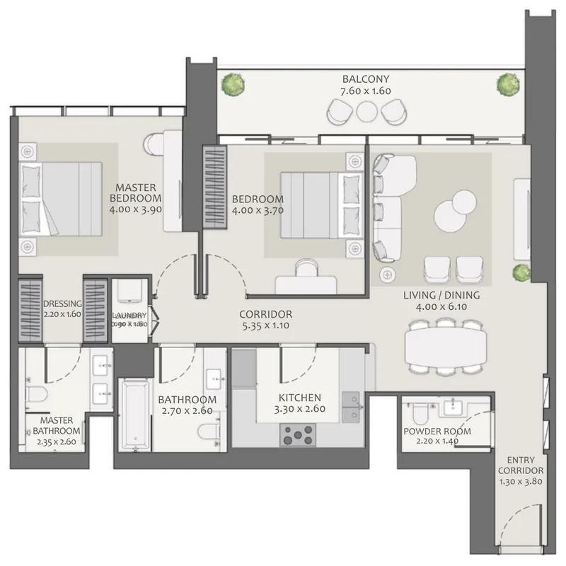 2 bedroom Apartments floor plan at Avenue Park Towers 2 at Wasl 1