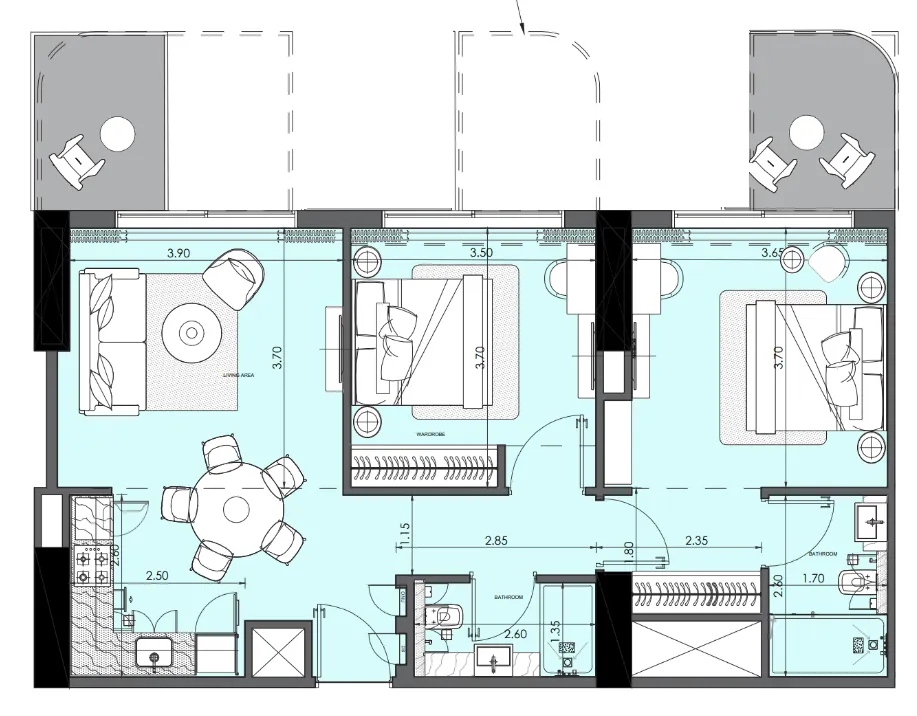2 bedroom Apartments floor plan at Azizi Wasel