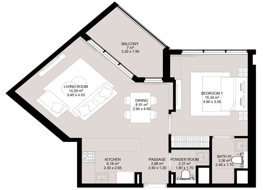 1 bedroom Apartments floor plan at Aura Elite