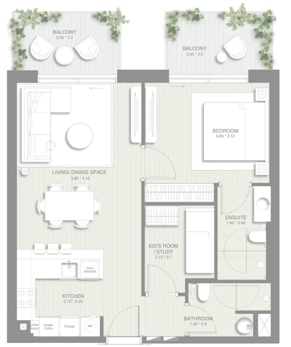 1.5 bedroom Apartments floor plan at Sol Levante