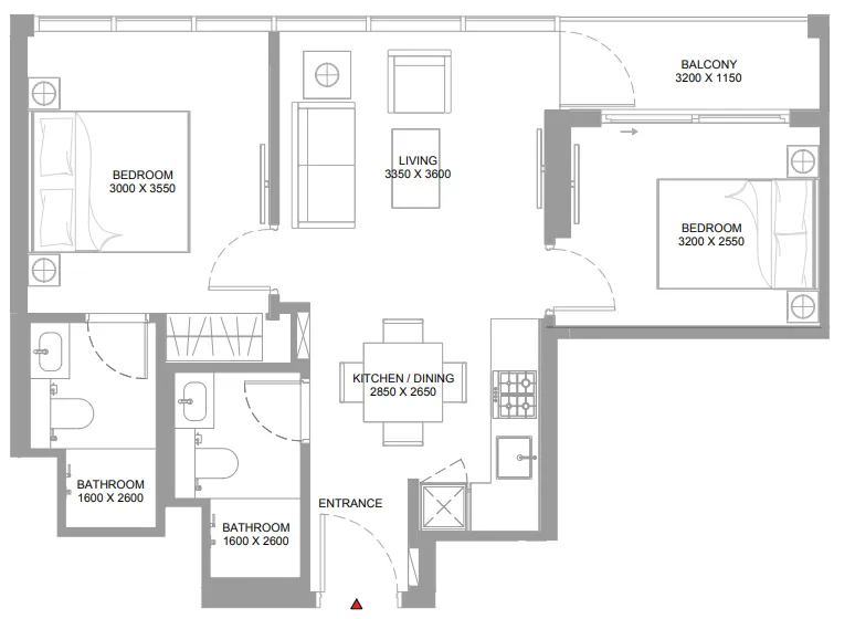 2 bedroom Apartments floor plan at Bayfront Marina Residences