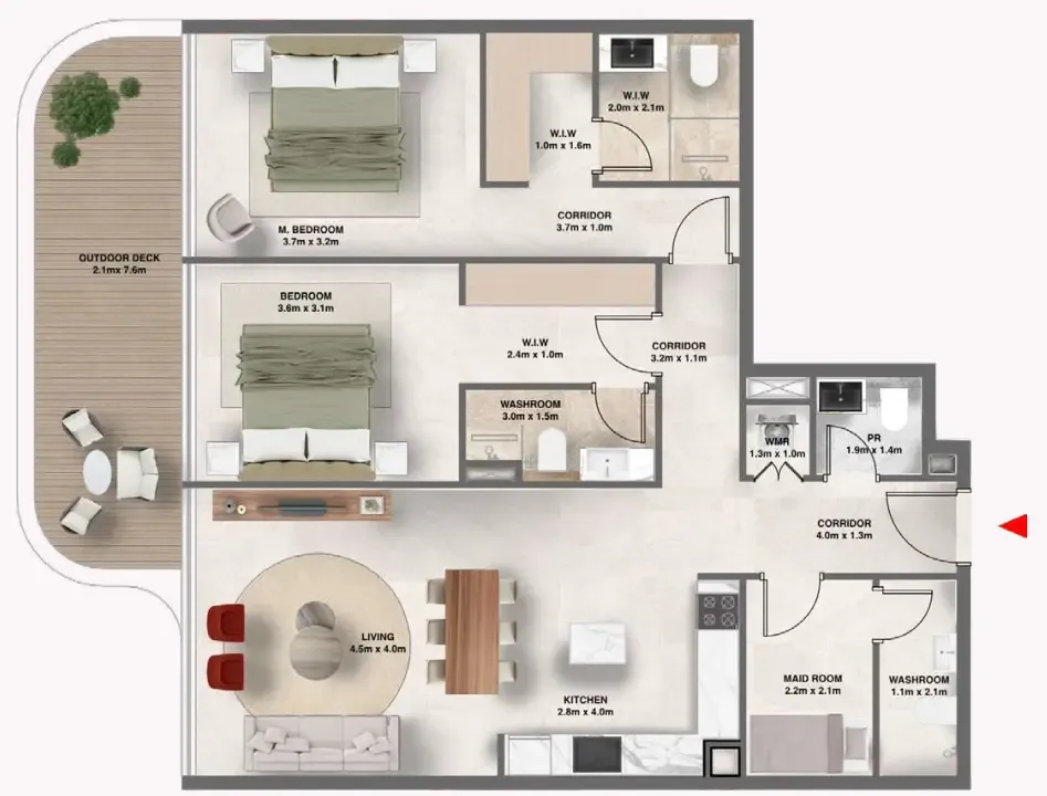 2.5 bedroom Apartments floor plan at The Tides